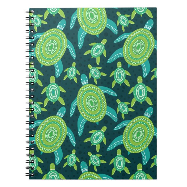 Seamless pattern with green ornament turtles. Sea  Notebook (Front)