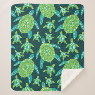 Seamless pattern with green ornament turtles. Sea  Sherpa Blanket