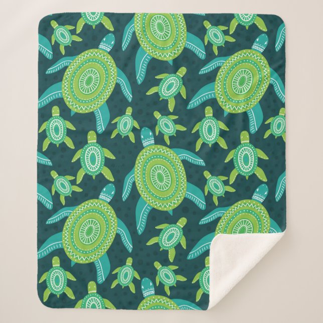 Seamless pattern with green ornament turtles. Sea  Sherpa Blanket (Front)