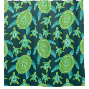 Seamless pattern with green ornament turtles. Sea  Shower Curtain