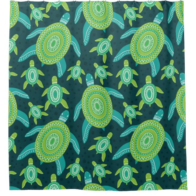 Seamless pattern with green ornament turtles. Sea  Shower Curtain (Front)