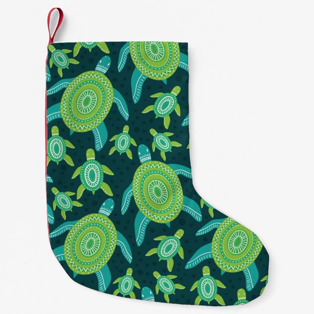 Seamless pattern with green ornament turtles. Sea  Small Christmas Stocking (Front)