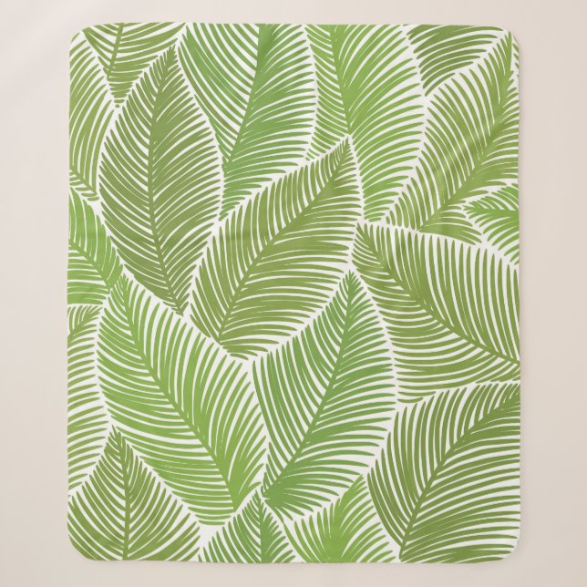 Seamless pattern with green palm leaves sherpa blanket (Front)