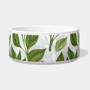 Seamless Pattern with Green Tea Leaves