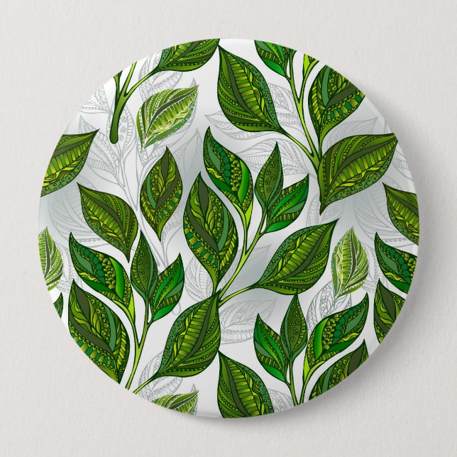 Seamless Pattern with Green Tea Leaves 10 Cm Round Badge (Front)