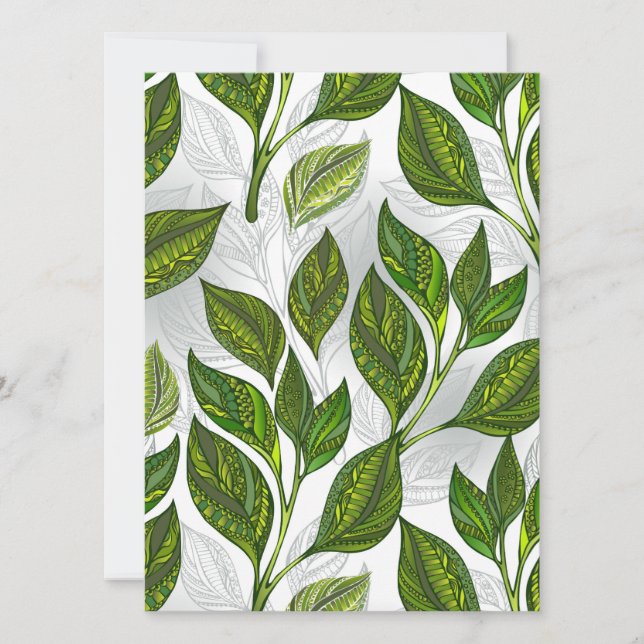 Seamless Pattern with Green Tea Leaves Announcement (Front)