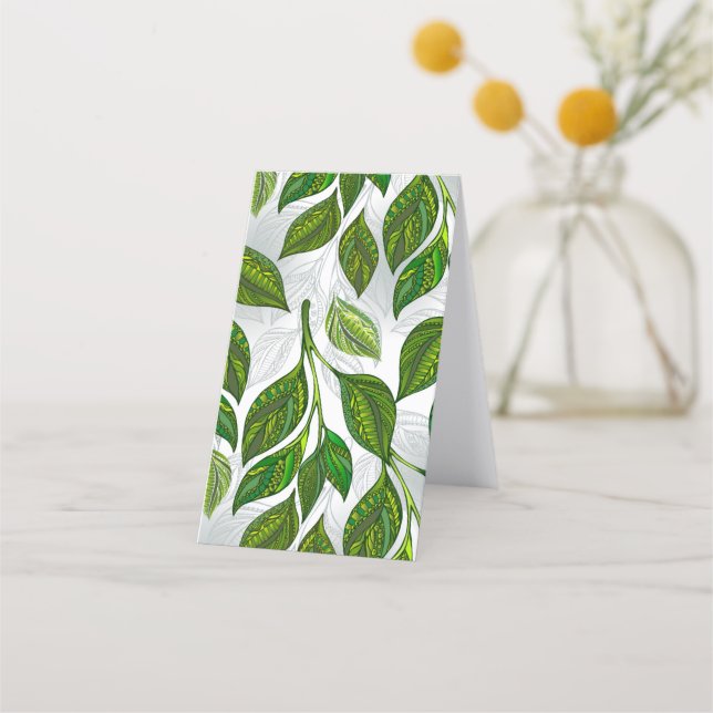 Seamless Pattern with Green Tea Leaves Appointment Card (Back)