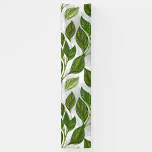 Seamless Pattern with Green Tea Leaves Banner