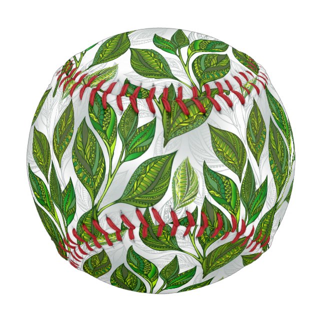 Seamless Pattern with Green Tea Leaves Baseball (Front)