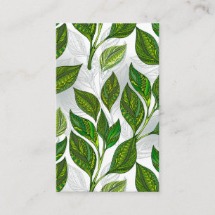 Seamless Pattern with Green Tea Leaves Business Card
