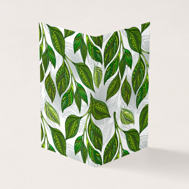 Seamless Pattern with Green Tea Leaves Business Card (Outside)