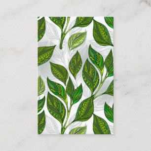 Seamless Pattern with Green Tea Leaves Business Card