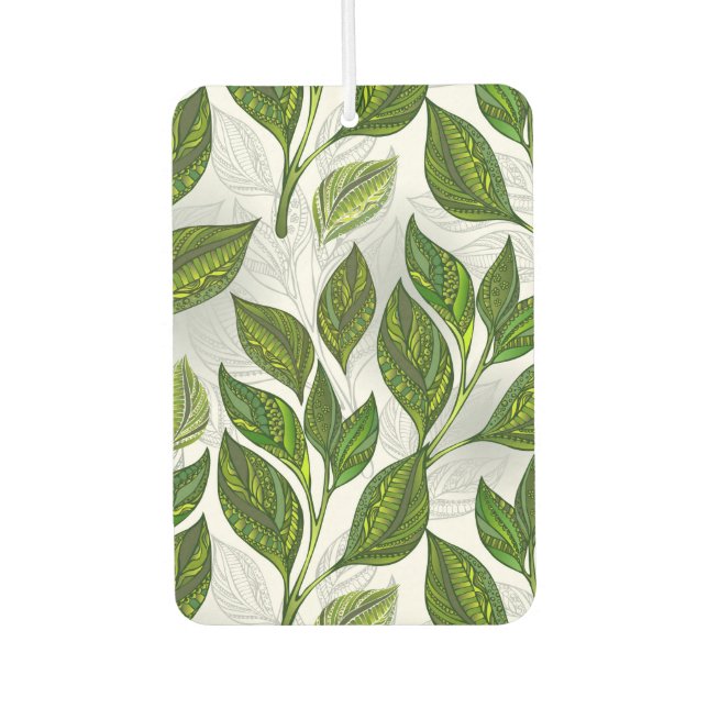 Seamless Pattern with Green Tea Leaves Car Air Freshener (Front)