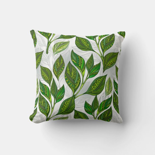 Seamless Pattern with Green Tea Leaves Cushion (Front)