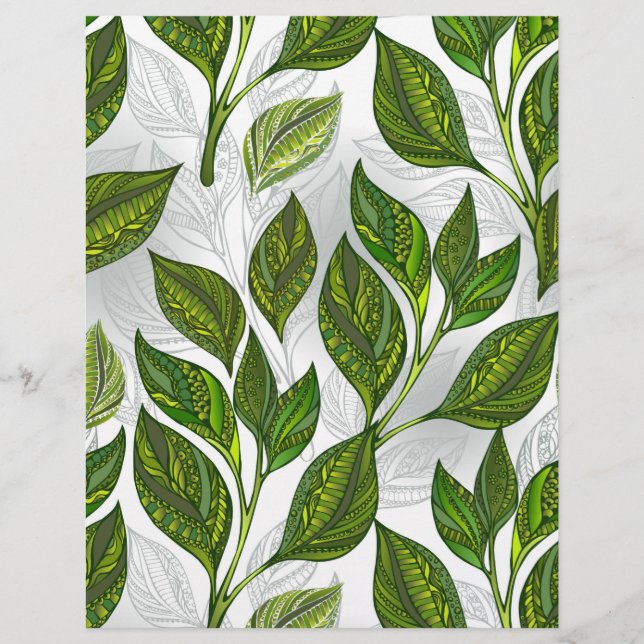 Seamless Pattern with Green Tea Leaves Custom Letterhead (Front)