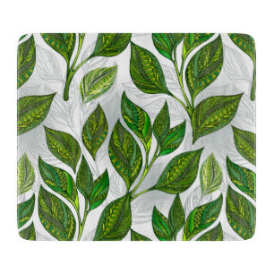 Seamless Pattern with Green Tea Leaves Cutting Board