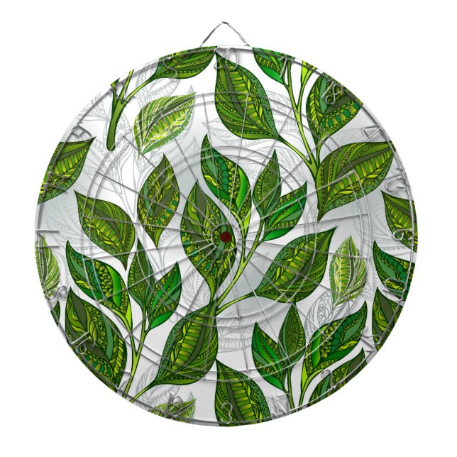 Seamless Pattern with Green Tea Leaves Dartboard (Front)