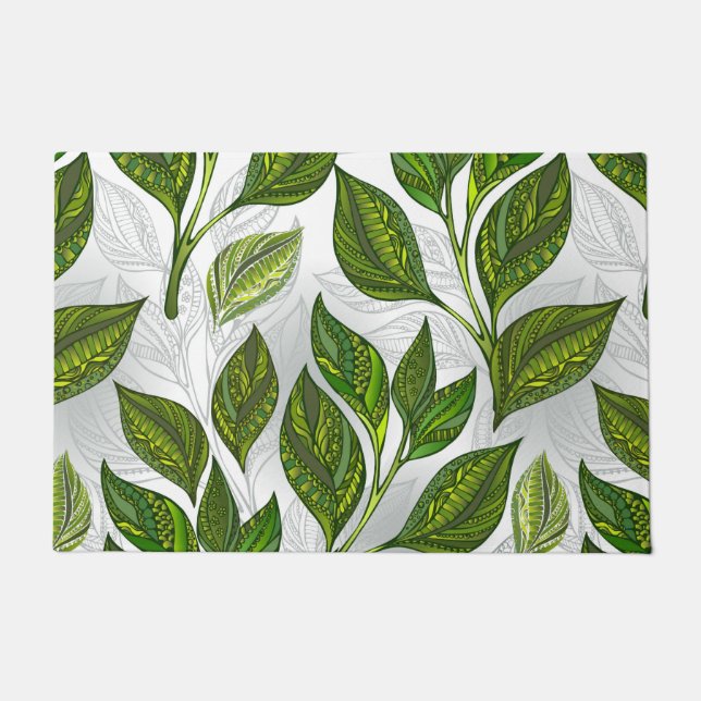 Seamless Pattern with Green Tea Leaves Doormat (Front)