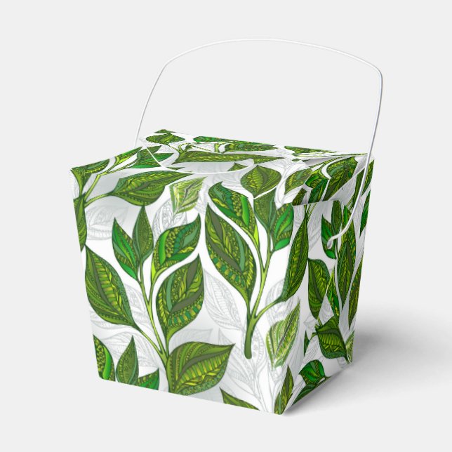 Seamless Pattern with Green Tea Leaves Favour Box (Front Side)