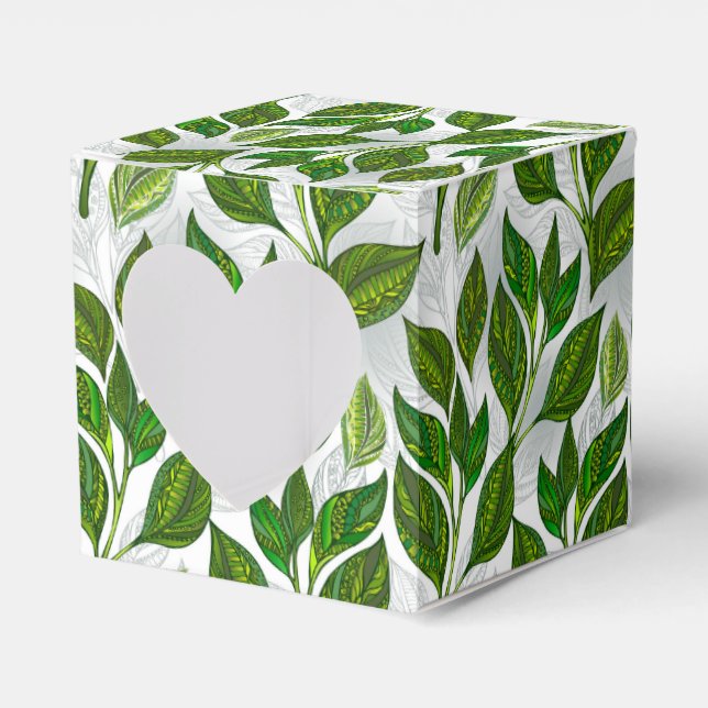Seamless Pattern with Green Tea Leaves Favour Box (Front Side)