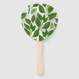 Seamless Pattern with Green Tea Leaves Hand Fan