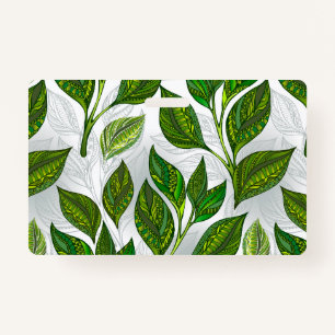 Seamless Pattern with Green Tea Leaves ID Badge