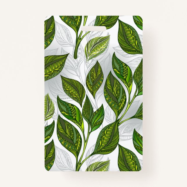 Seamless Pattern with Green Tea Leaves ID Badge (Front)