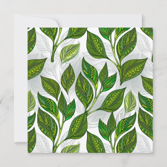 Seamless Pattern with Green Tea Leaves Invitation (Front)