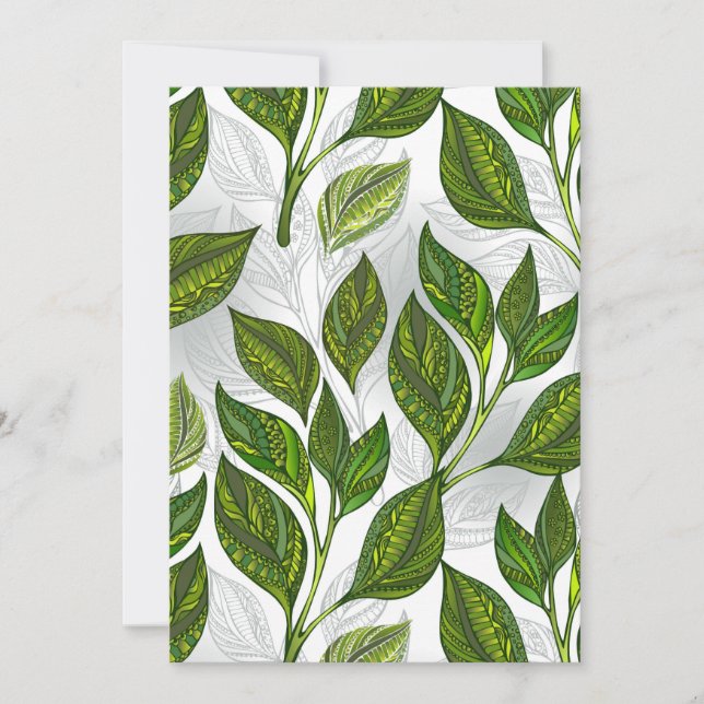 Seamless Pattern with Green Tea Leaves Invitation (Front)