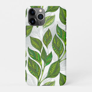 Seamless Pattern with Green Tea Leaves iPhone 11Pro Case