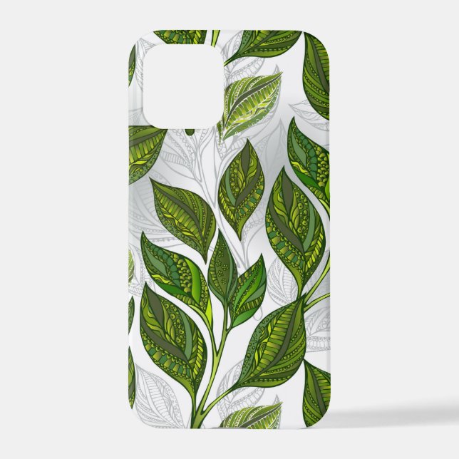 Seamless Pattern with Green Tea Leaves iPhone Case (Back)