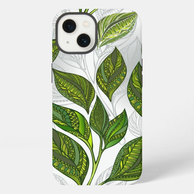 Seamless Pattern with Green Tea Leaves iPhone Case (Back)