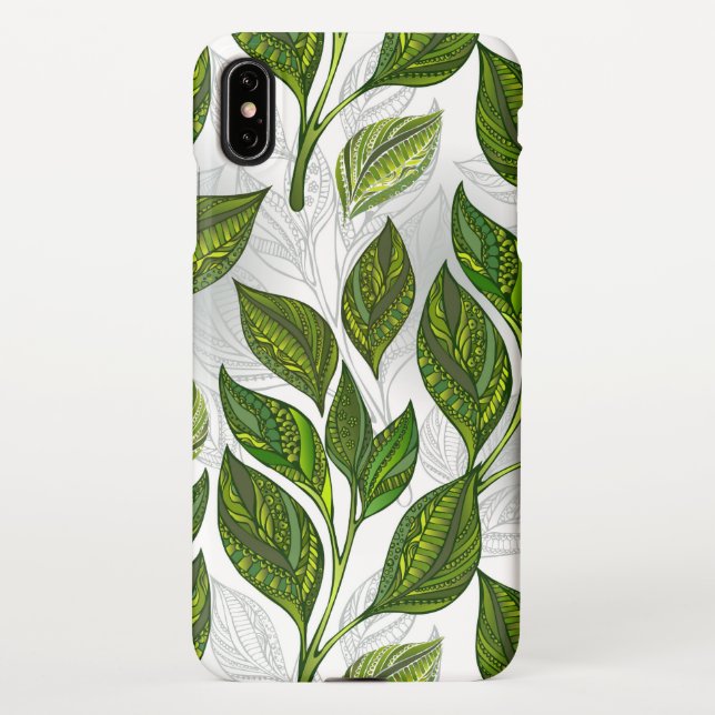Seamless Pattern with Green Tea Leaves iPhone Case (Back)