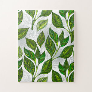 Seamless Pattern with Green Tea Leaves Jigsaw Puzzle