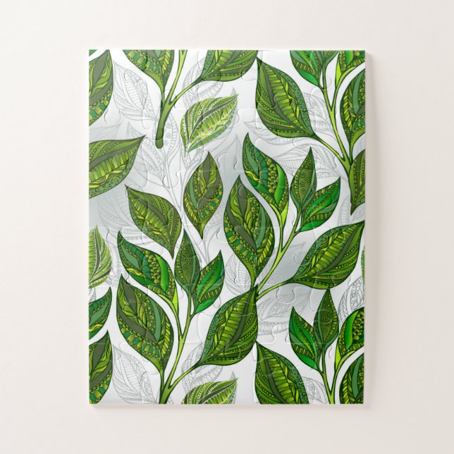 Seamless Pattern with Green Tea Leaves Jigsaw Puzzle (Vertical)
