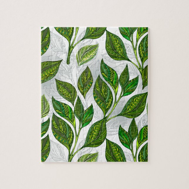 Seamless Pattern with Green Tea Leaves Jigsaw Puzzle (Vertical)