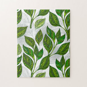 Seamless Pattern with Green Tea Leaves Jigsaw Puzzle