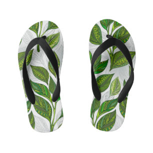 Seamless Pattern with Green Tea Leaves Kid's Thongs
