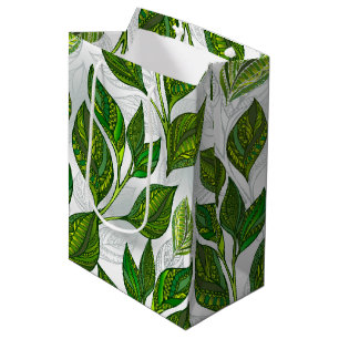 Seamless Pattern with Green Tea Leaves Medium Gift Bag