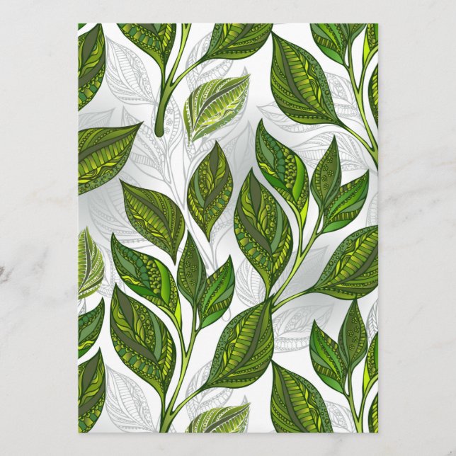 Seamless Pattern with Green Tea Leaves Menu (Front)
