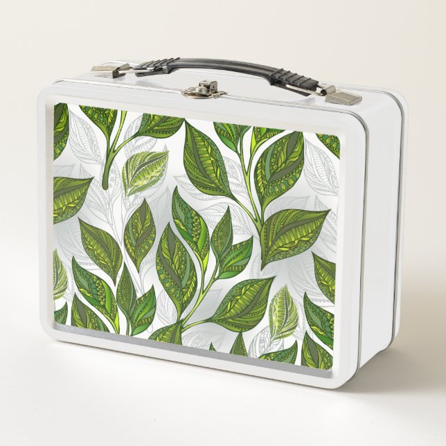 Seamless Pattern with Green Tea Leaves Metal Lunch Box (Front)
