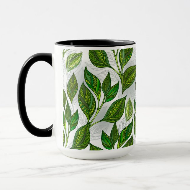 Seamless Pattern with Green Tea Leaves Mug (Left)