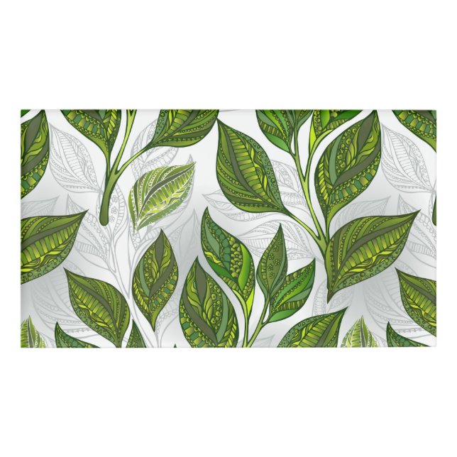 Seamless Pattern with Green Tea Leaves Name Tag (Front)
