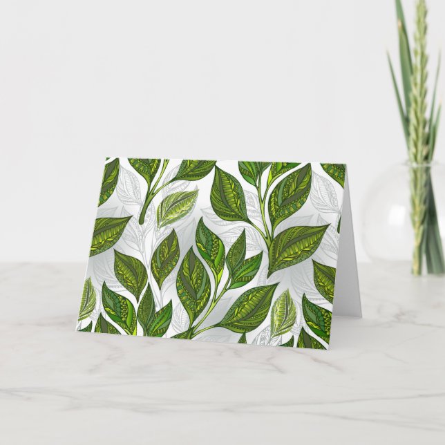 Seamless Pattern with Green Tea Leaves Note Card (Front)