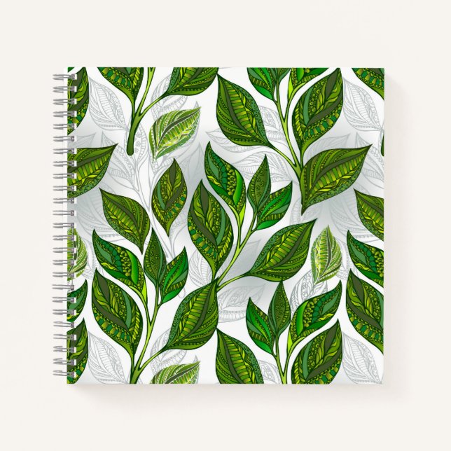 Seamless Pattern with Green Tea Leaves Notebook (Front)