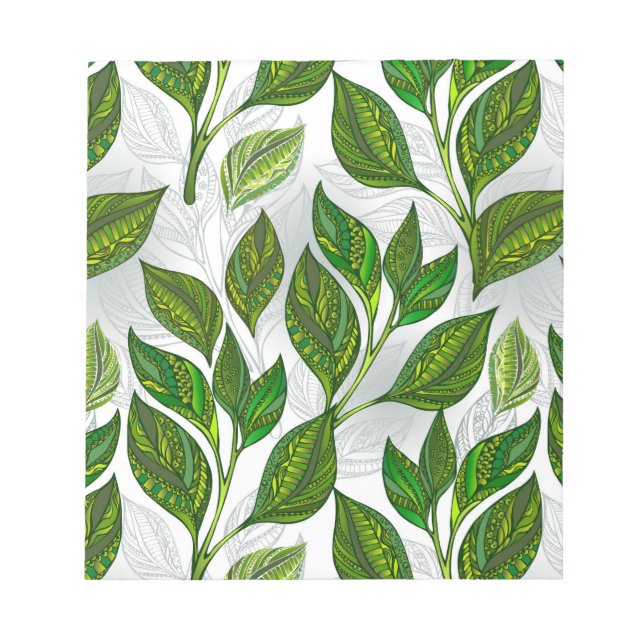 Seamless Pattern with Green Tea Leaves Notepad (Front)