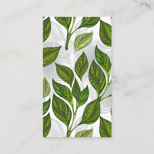 Seamless Pattern with Green Tea Leaves Place Card (Front)