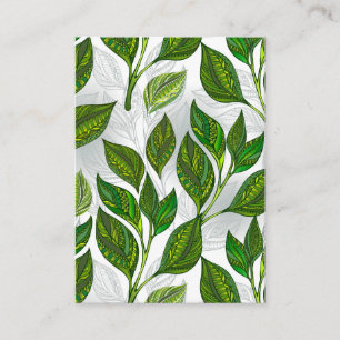 Seamless Pattern with Green Tea Leaves Place Card