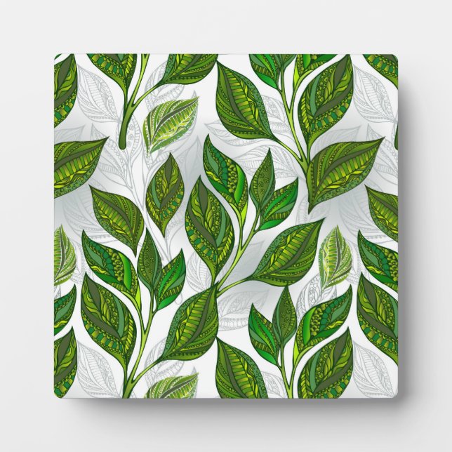Seamless Pattern with Green Tea Leaves Plaque (Front)