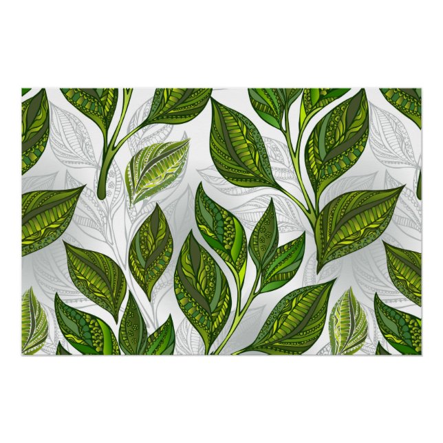 Seamless Pattern with Green Tea Leaves Poster (Front)